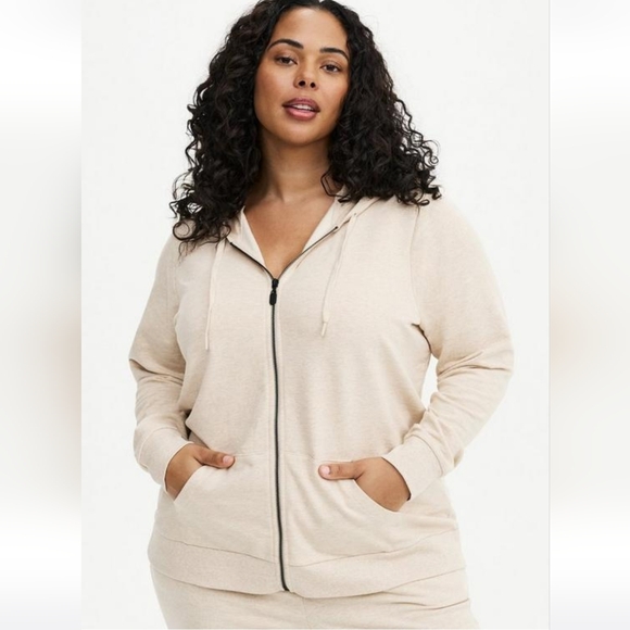 torrid Tops - NWOT Torrid Beige Zip-Front Hooded Sweatshirt